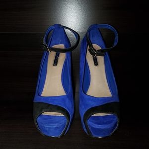 Blue & Black peep toe heels/pumps, H by Halston